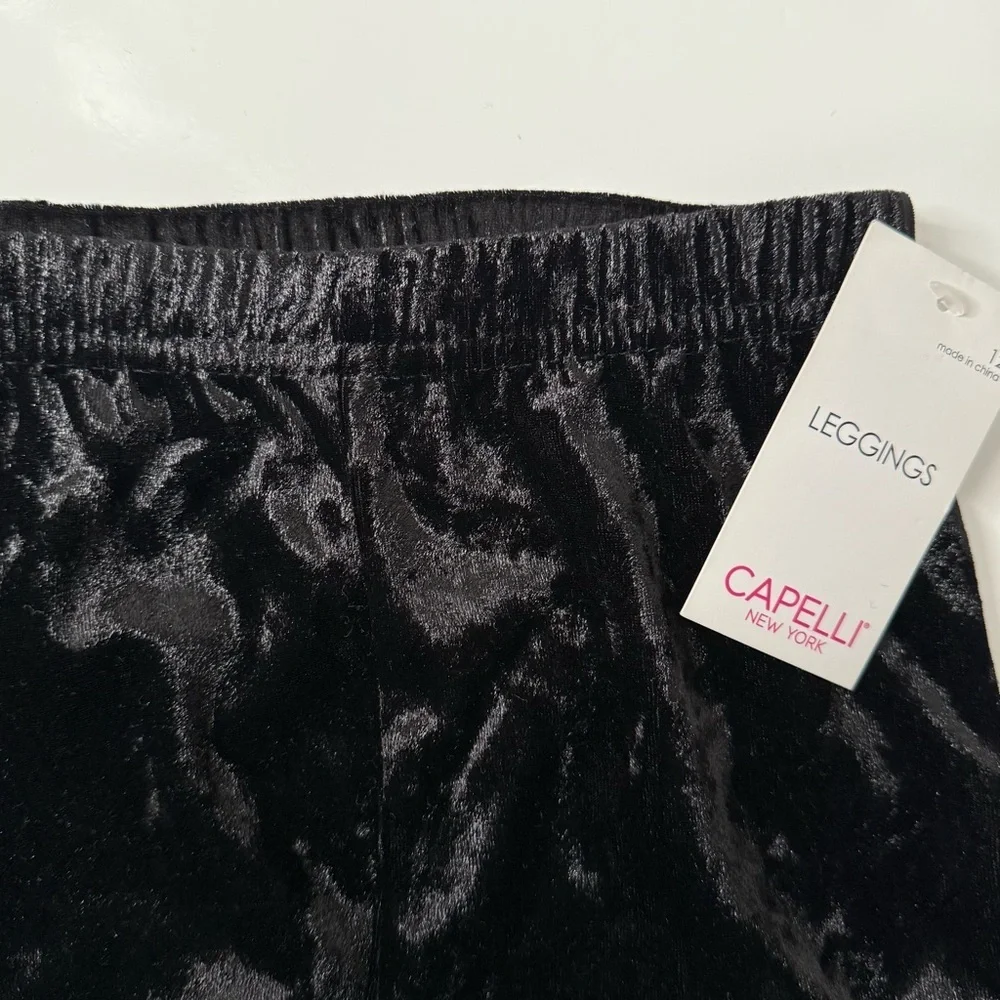 CAPELLI Black Crushed Velvet Leggings Elastic Waist Girls Size L NEW WITH TAG - Picture 6 of 13